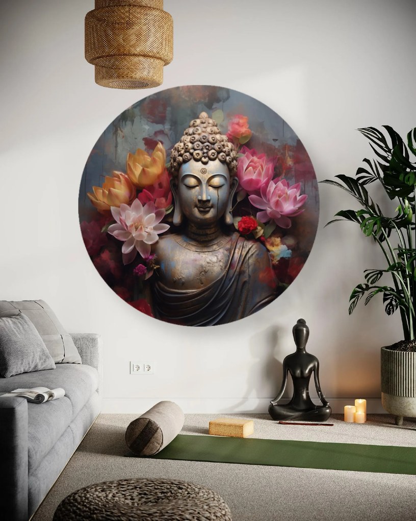 Gario Kerek vászonkép Buddha virágokkal körülvéve Méret: 40 x 40 cm