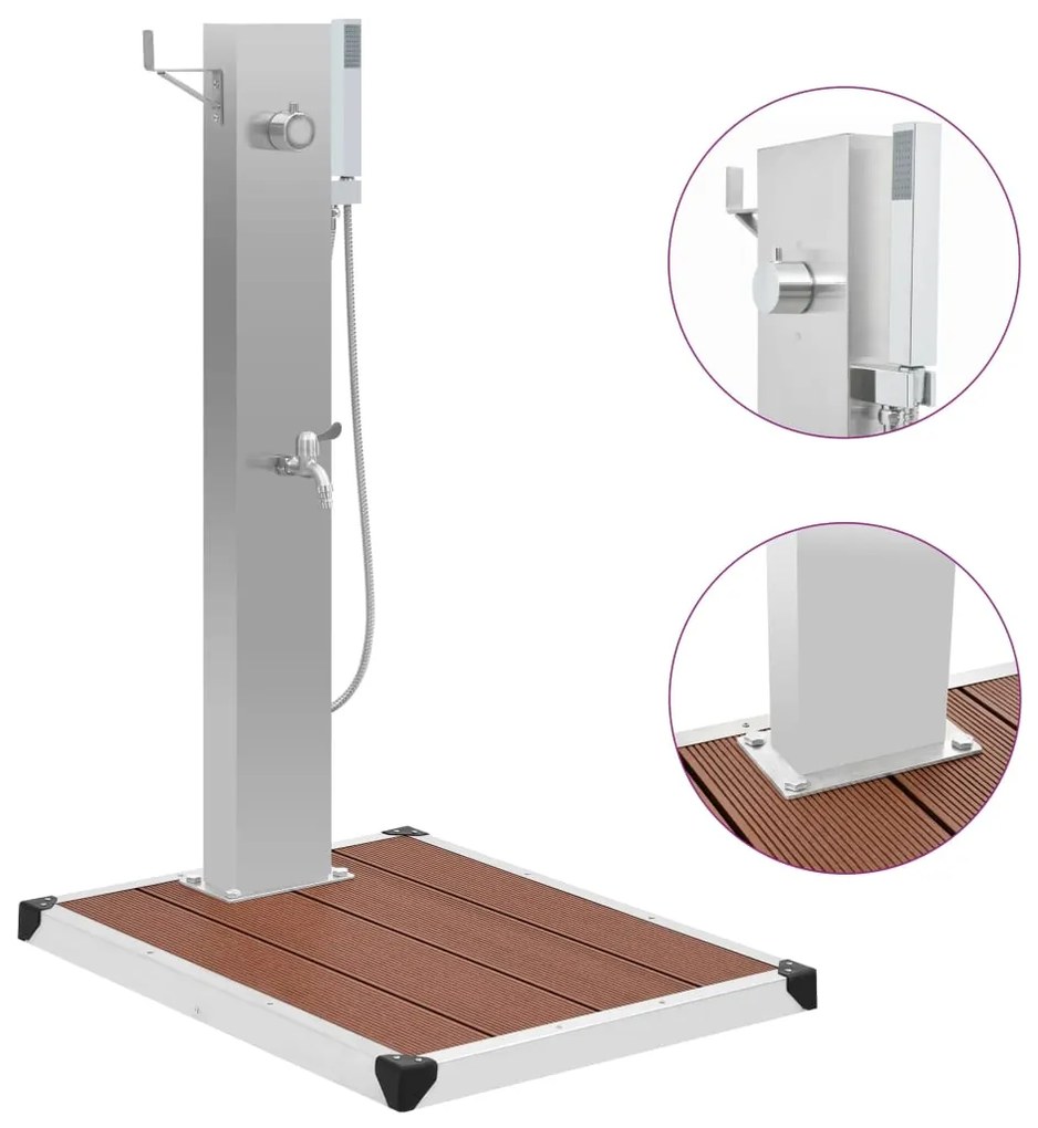 vidaXL kültéri WPC és rozsdamentes acél zuhany és zuhanytálca