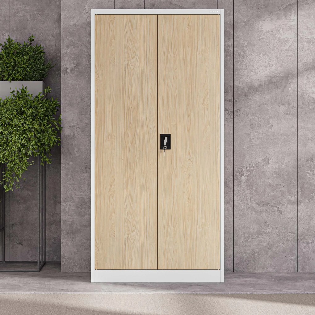 Fém iratszekrény JAN, 900 x 1850 x 400 mm, Eco Design: fehér/ sonoma tölgy