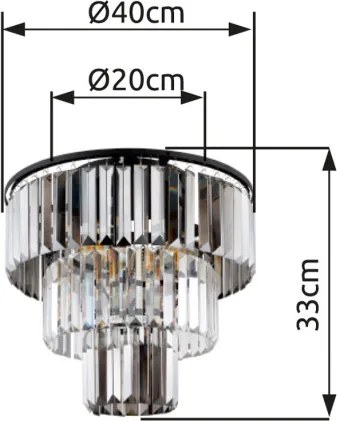Globo 15695D Mennyezeti lámpa könnyű fém fekete matt, füstszínű üvegkristályok, átlátszó, ø: 400mm, M: 330mm, 3x E27 40W 230V izzók nélkül