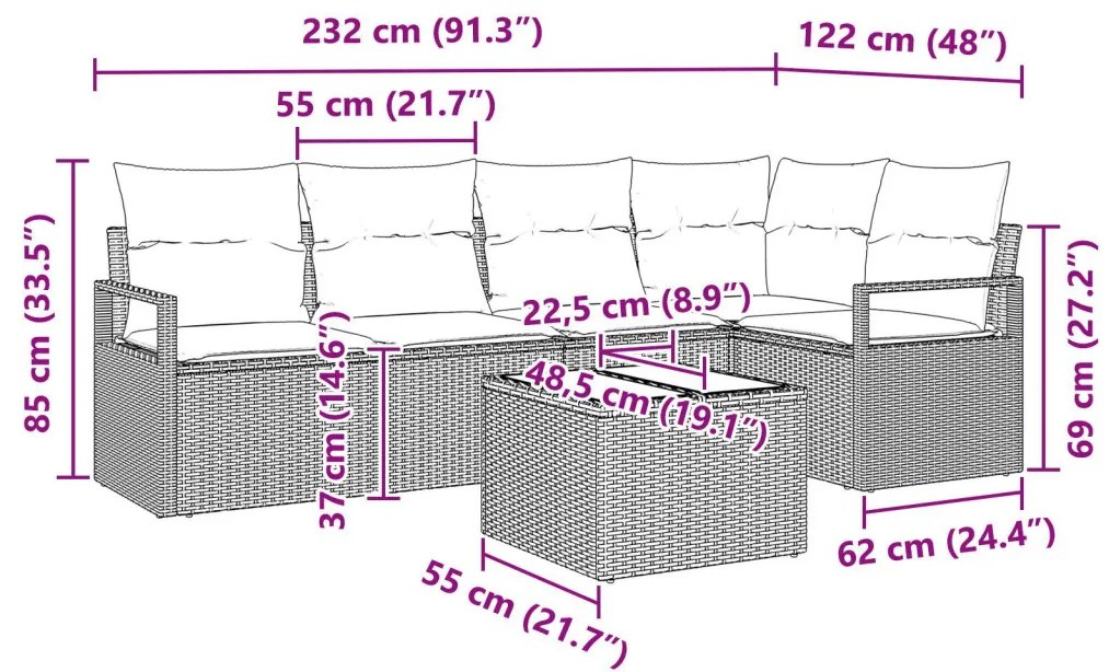 5 Darab Kert Sofa Szett Párnákkal Barna Poli Rattan, 2-Fős Kert Sofa Párnákkal Fekete Poli Rattan