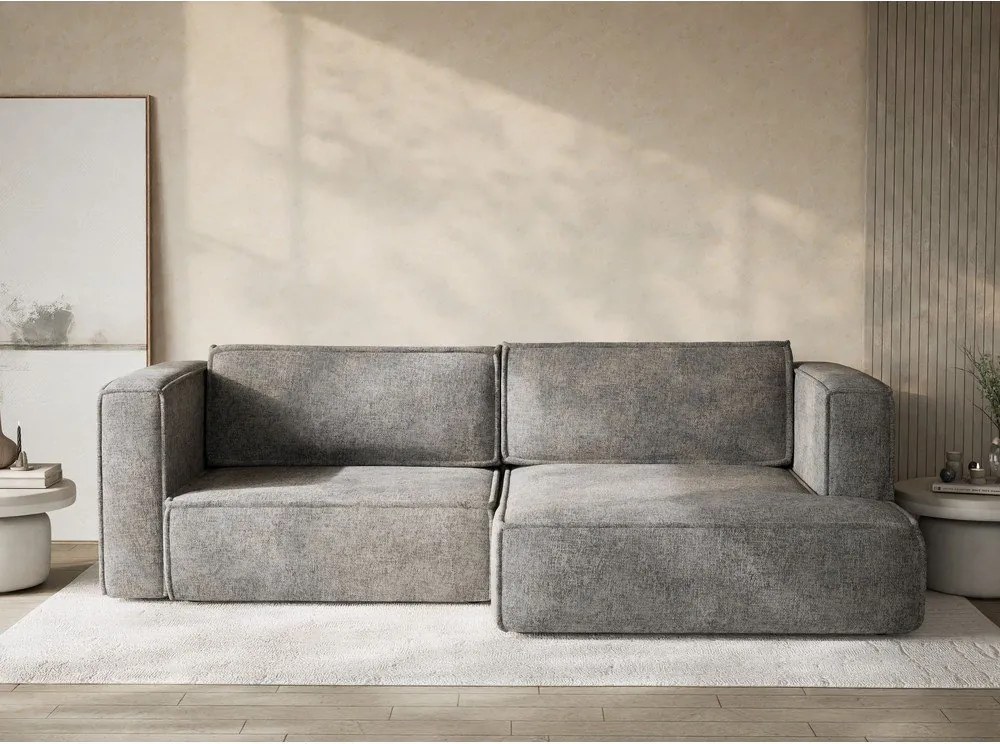 Szürke zsenília kinyitható-tárolóhelyes sarokkanapé (jobb oldali-heverő résszel) Velto – Maison de Rêve