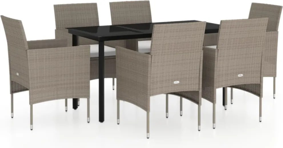 vidaXL 7 részes bézs és fekete kerti étkezőgarnitúra párnákkal