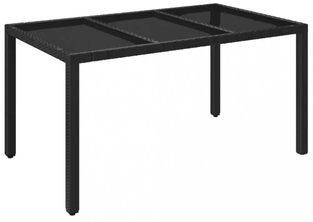 fekete polyrattan üveglapos kerti asztal 150 x 90 x 75 cm