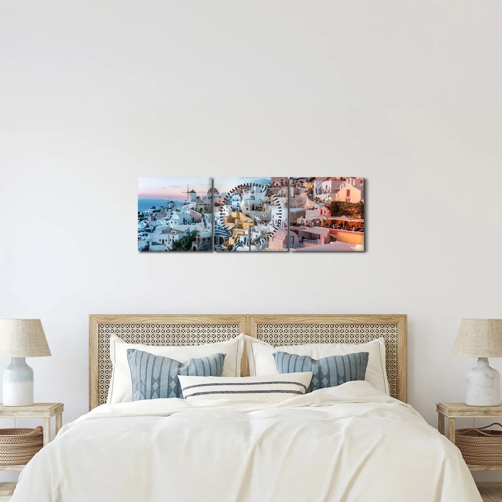 Kép - Alkonyat Santoriniban (órával) (90x30 cm)