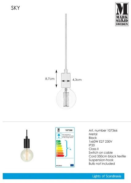 Markslöjd 107366 - Csillár zsinóron SKY 1xE27/60W/230V