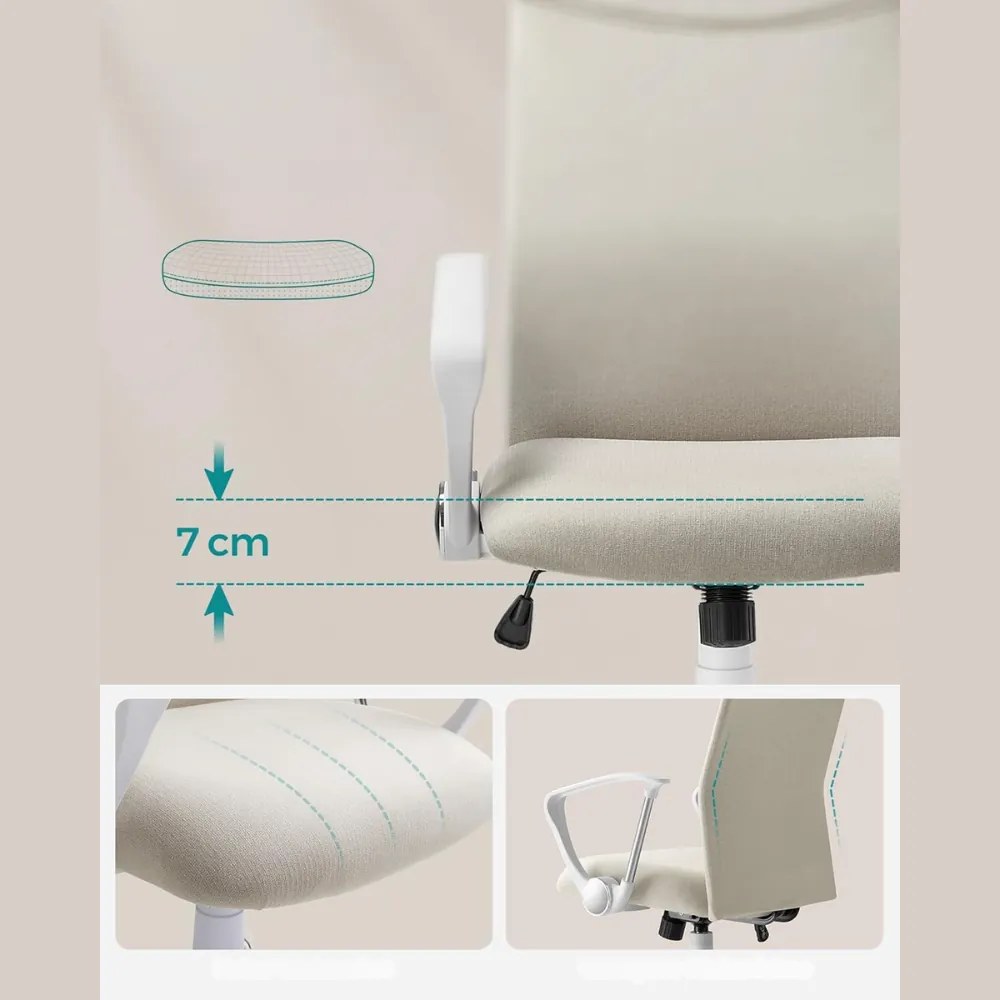 DINA irodai szék, max. 120 kg, bézs/fehér SongmicsHome