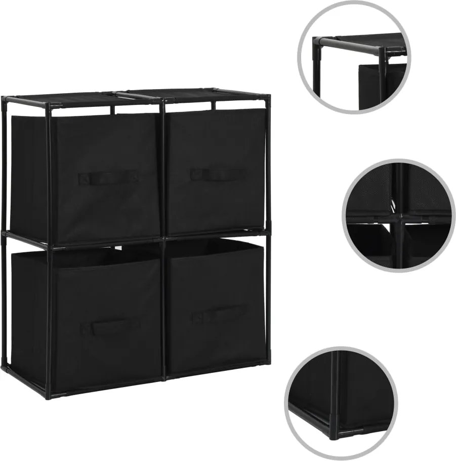 vidaXL acél tárolószekrény 4 db fekete szövetkosárral 63 x 30 x 71 cm