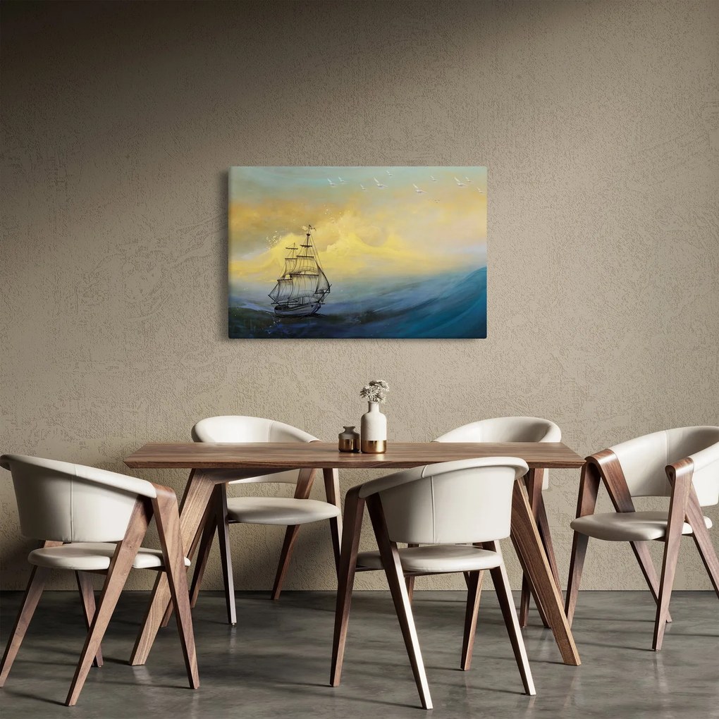 Kép - Egy hajó festménye a tengeren (90x60 cm)