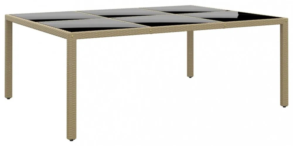 bézs polyrattan és edzett üveg kerti asztal 200 x 150 x 75 cm