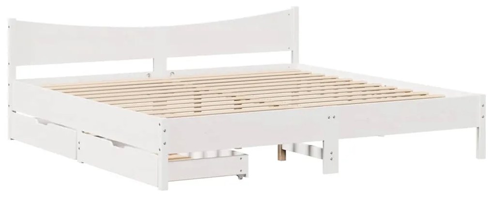 fehér tömör fenyőfa ágykeret fiókokkal 200 x 200 cm