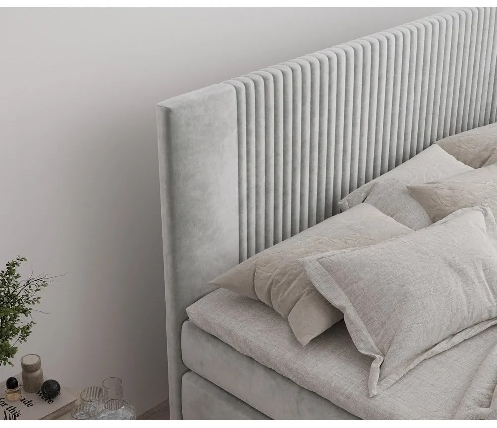Világosszürke ágyneműtartós boxspring ágy 140x200 cm Bergamo – Maison de Rêve