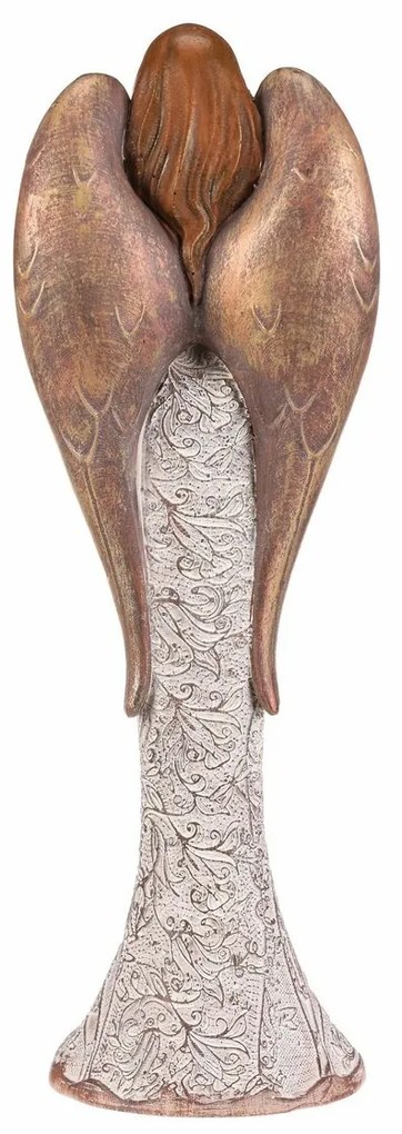 Poliresin angyal virágos ruhában Szív, béž-réz