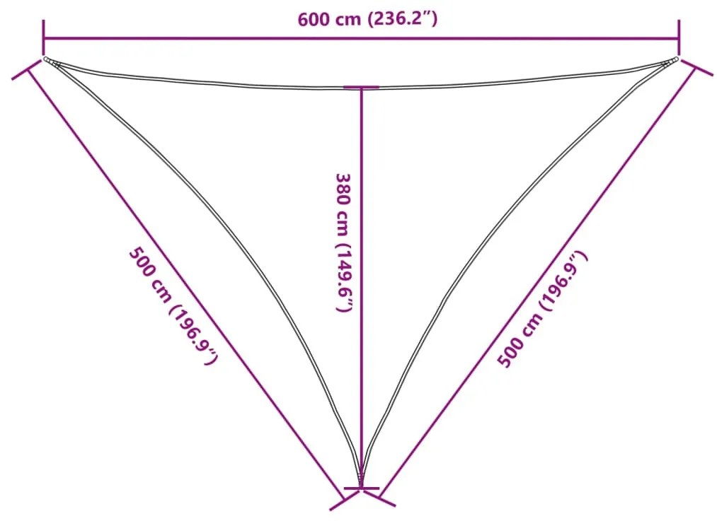 antracitszürke háromszögű oxford-szövet napvitorla 5 x 5 x 6 m