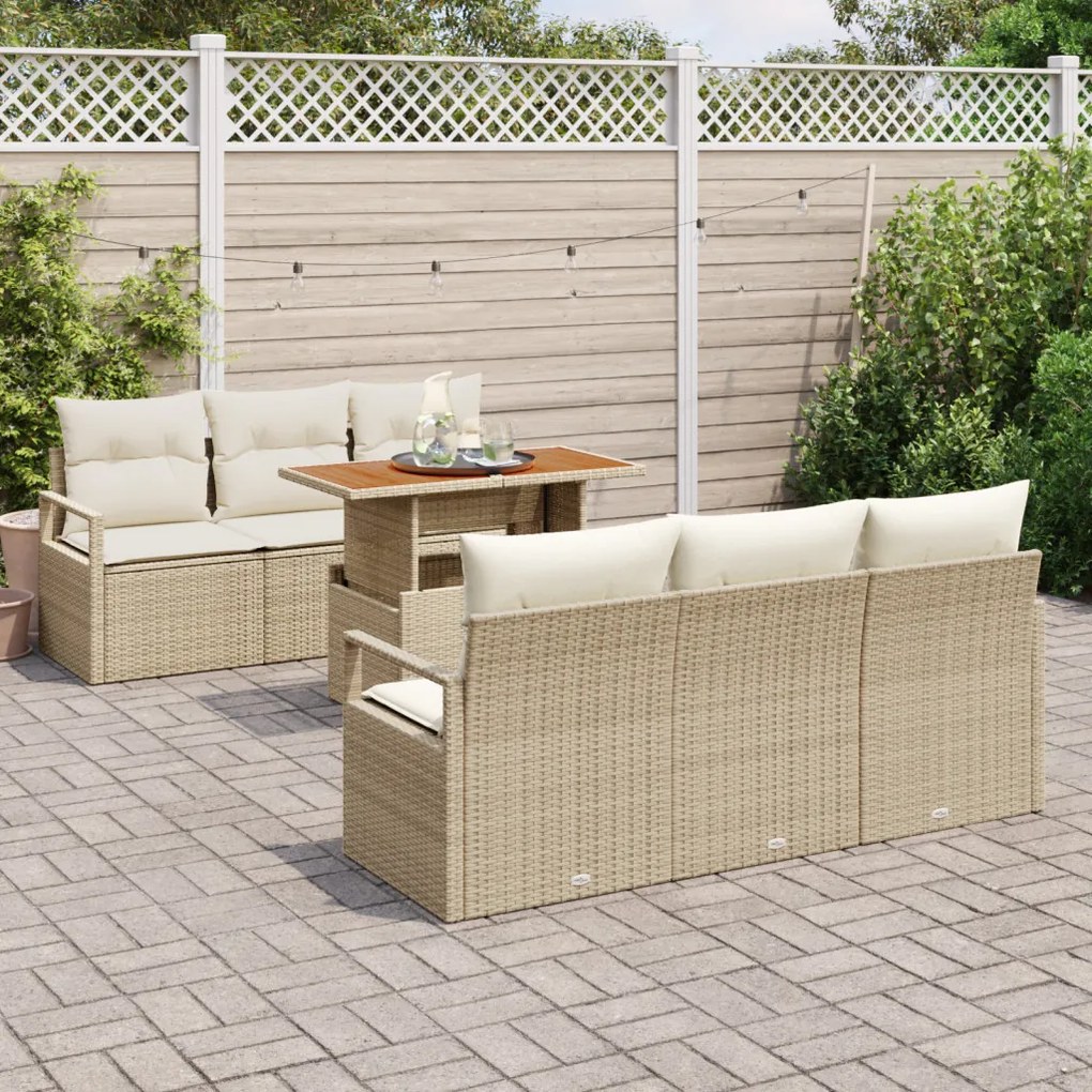 7 darabos kertifotel szett párnákkal bézs poli rattan