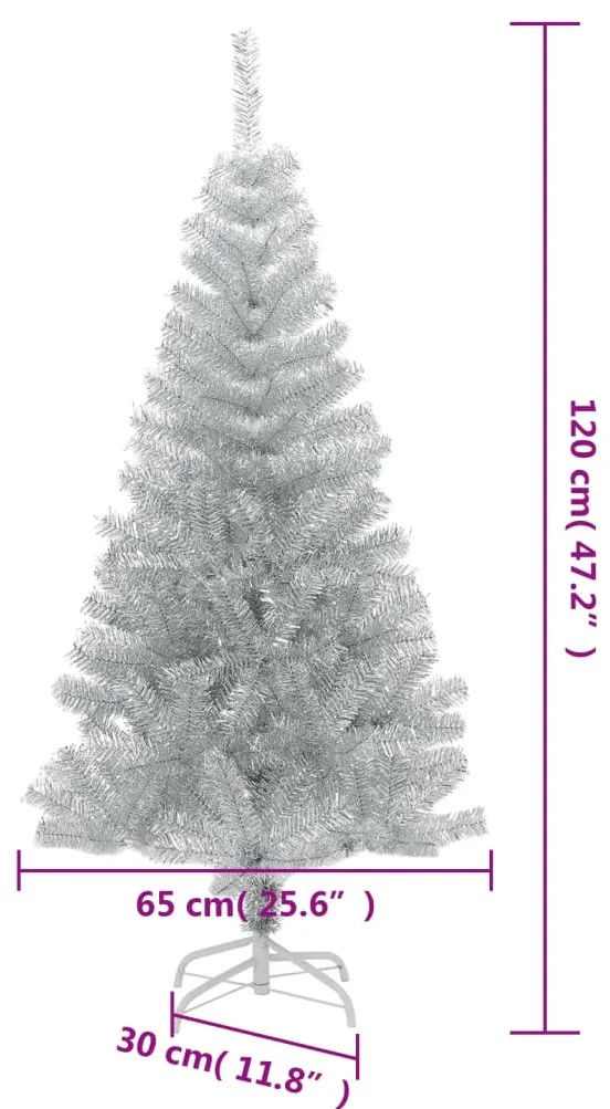 ezüstszínű PET műkarácsonyfa állvánnyal 120 cm