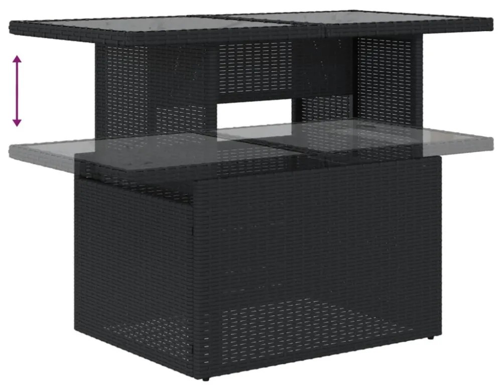 fekete polyrattan üveglapos kerti asztal 100 x 55 x 73 cm
