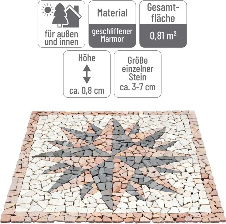 Márvány mozaik Rosone Windrose motívum 90 x 90 cm