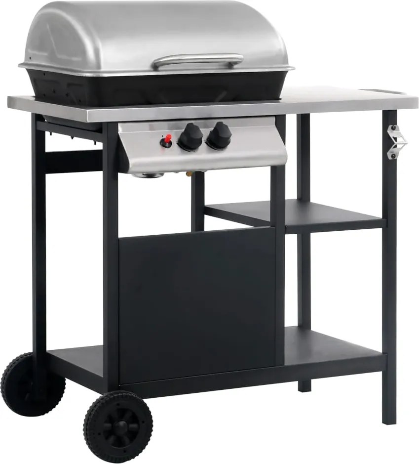 vidaXL fekete és ezüst gáz grillező 3 szintes kisasztallal
