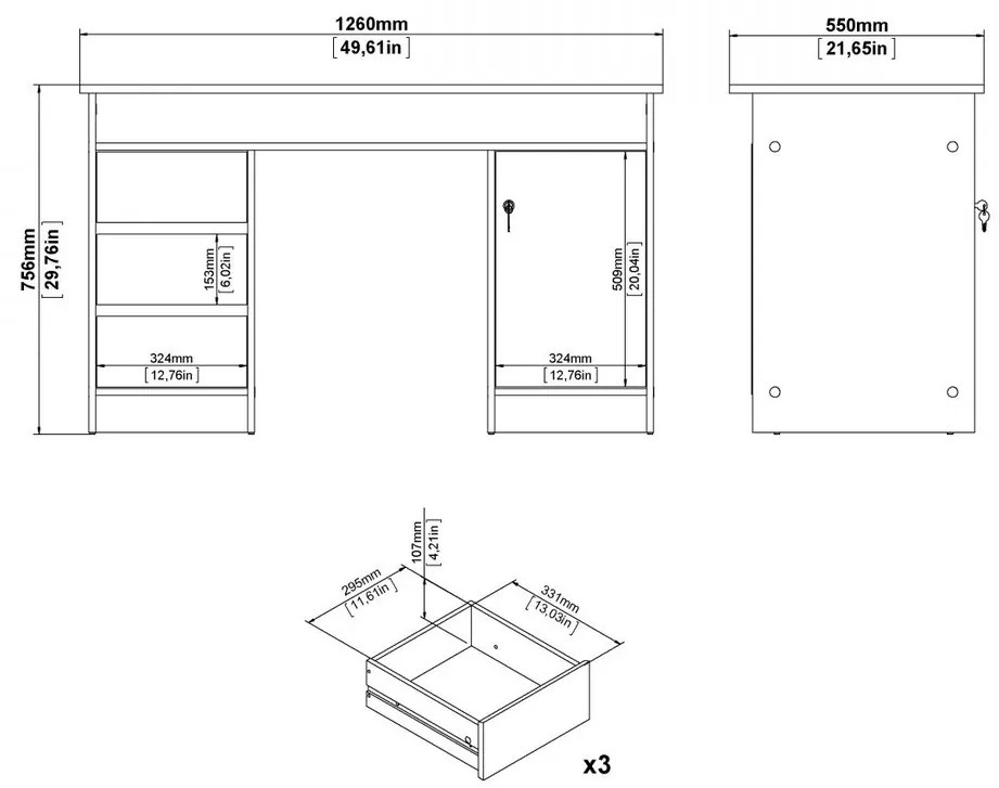 Felix V íróasztal, fehér / jackson hikorifa