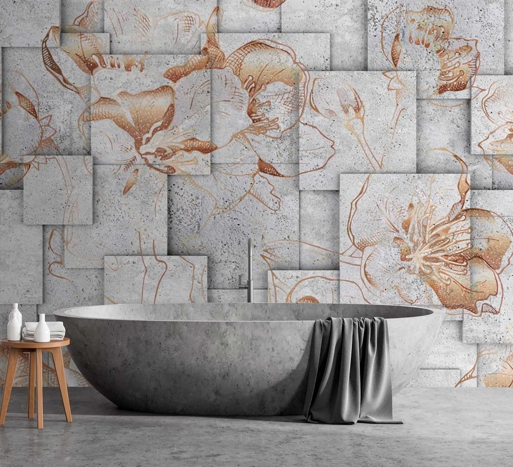 Gario Fotótapéta Virágok geometrikus háttéren Anyag: Vlies, Méret: 250 x 175 cm