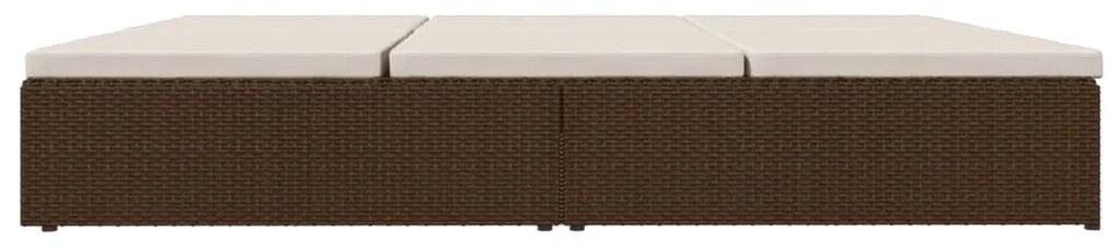 Barna polyrattan átalakítható napozóágy párnákkal