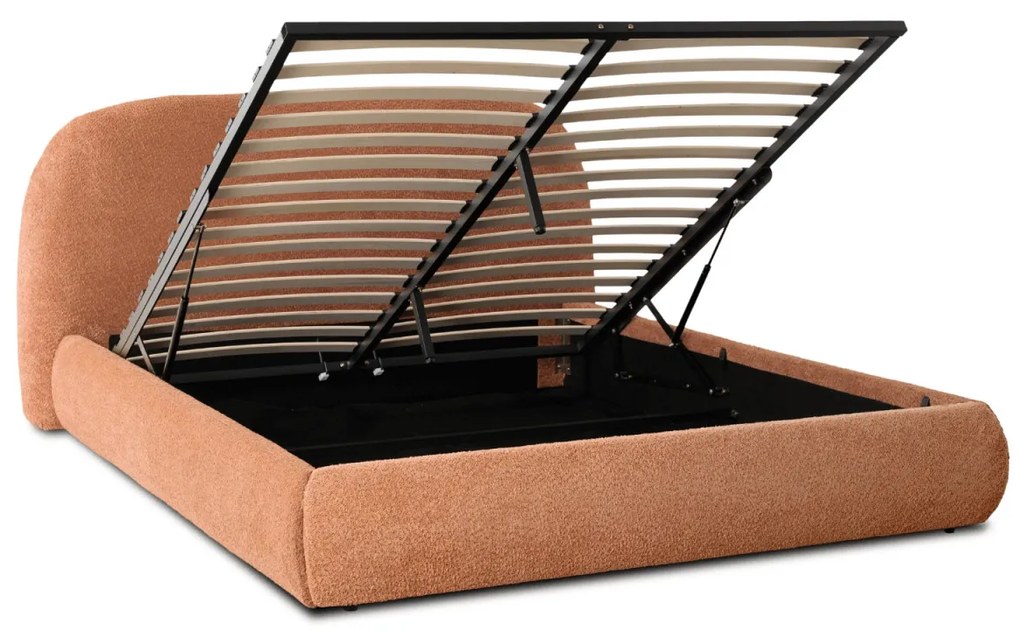 Rozsdabarna Bouclé Franciaágy Ágyneműtartóval. 160×200 ROSSO