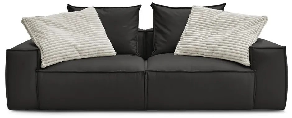Fekete bőrutánzat kanapé 260 cm Boheme – Bobochic Paris