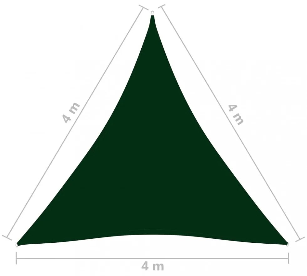 sötétzöld háromszög alakú oxford-szövet napvitorla 4 x 4 x 4 m