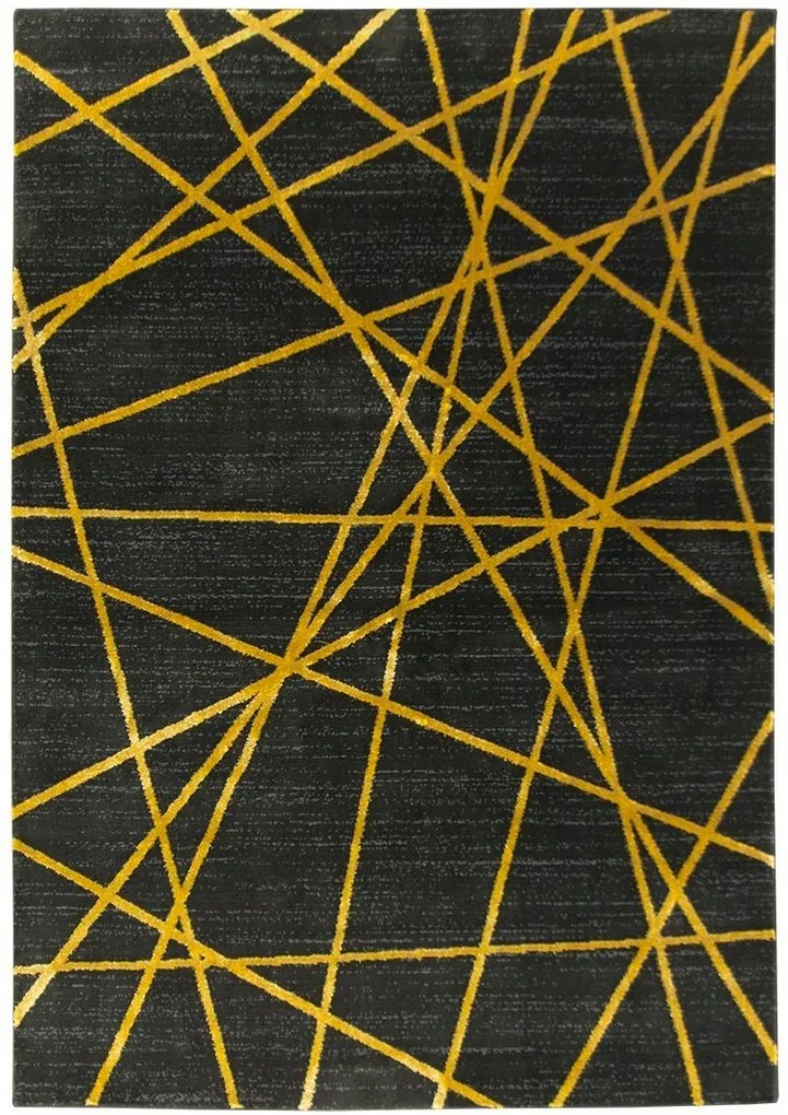 200x290 cm Fekete Sűrű Szőnyeg Fesztivál Arany Vonalak