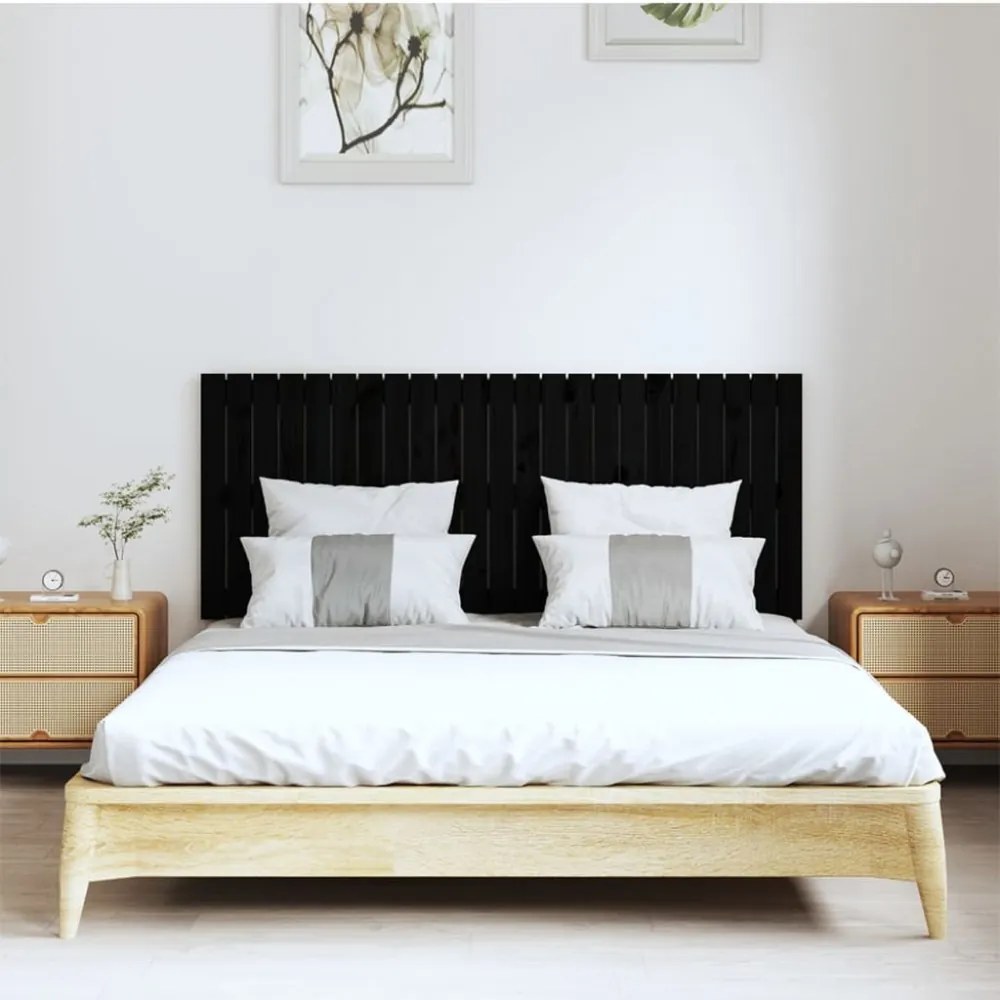 fekete tömör fenyőfa fali fejtámla 147 x 3 x 60 cm