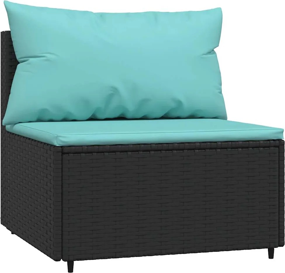 vidaXL fekete polyrattan kerti középső kanapé párnákkal