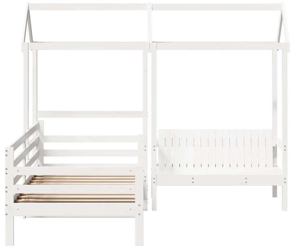 fehér tömör fenyőfa kanapéágy és pad tetővel 80 x 200 cm