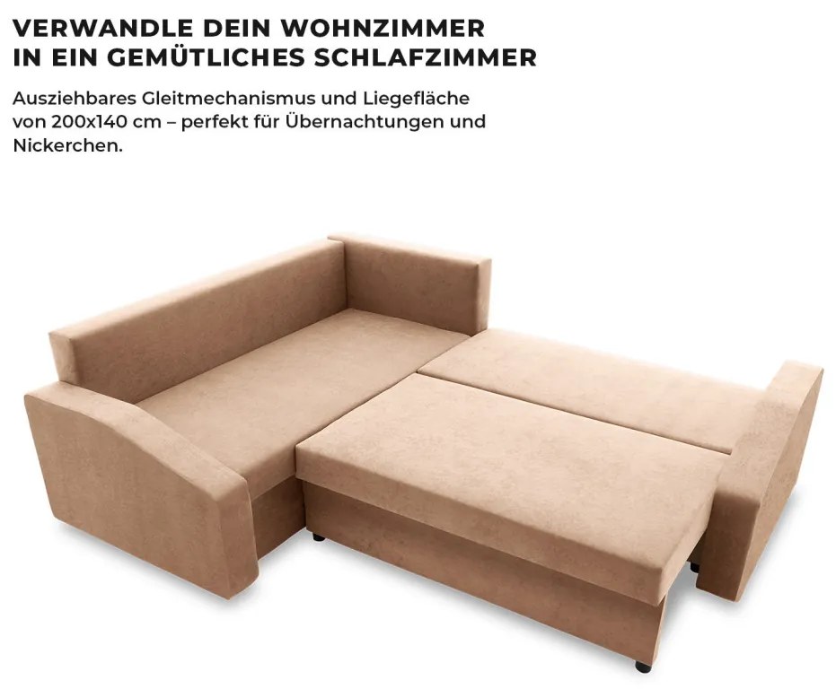 Grande Plus sarokkanapé, baloldali, szövet anyag, barna