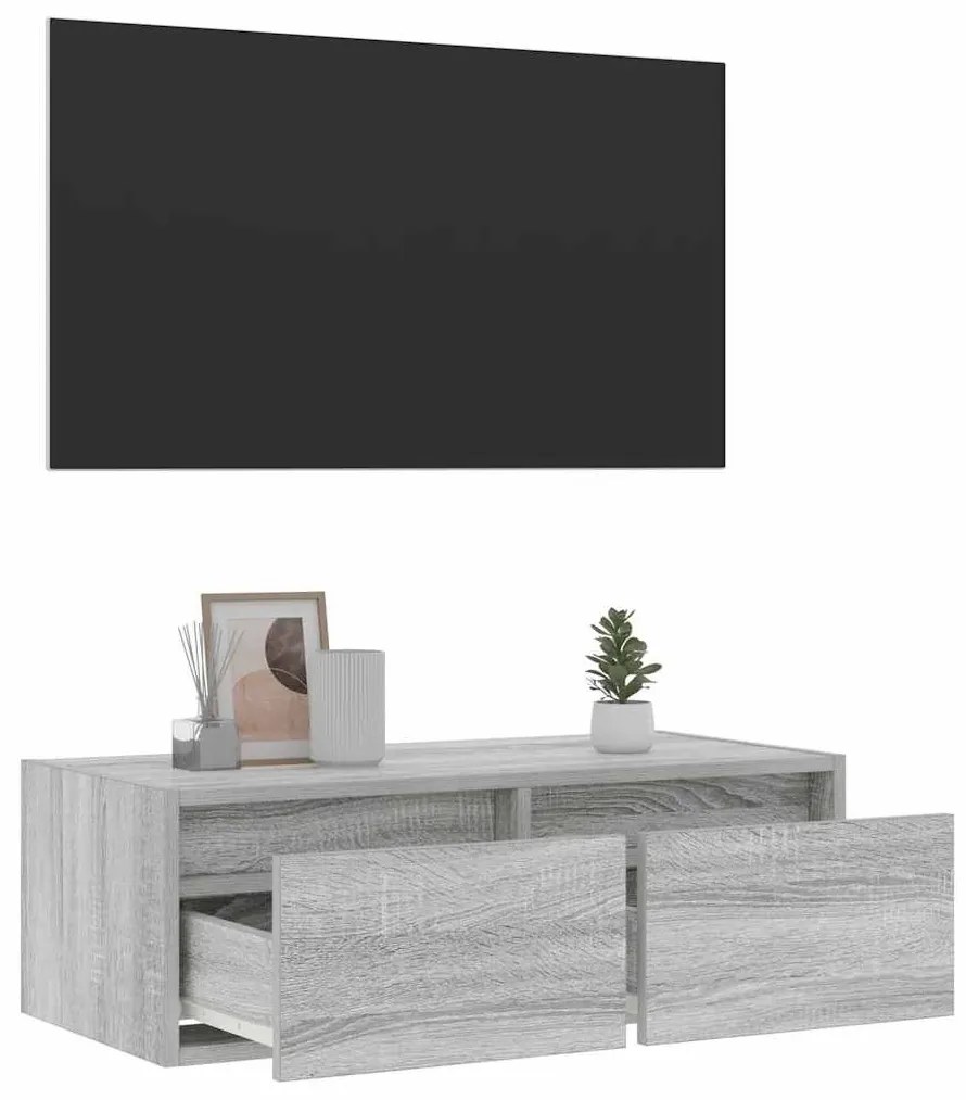 TV-szekrény LED-es világítással szürke sonoma 75x35,5x25 cm