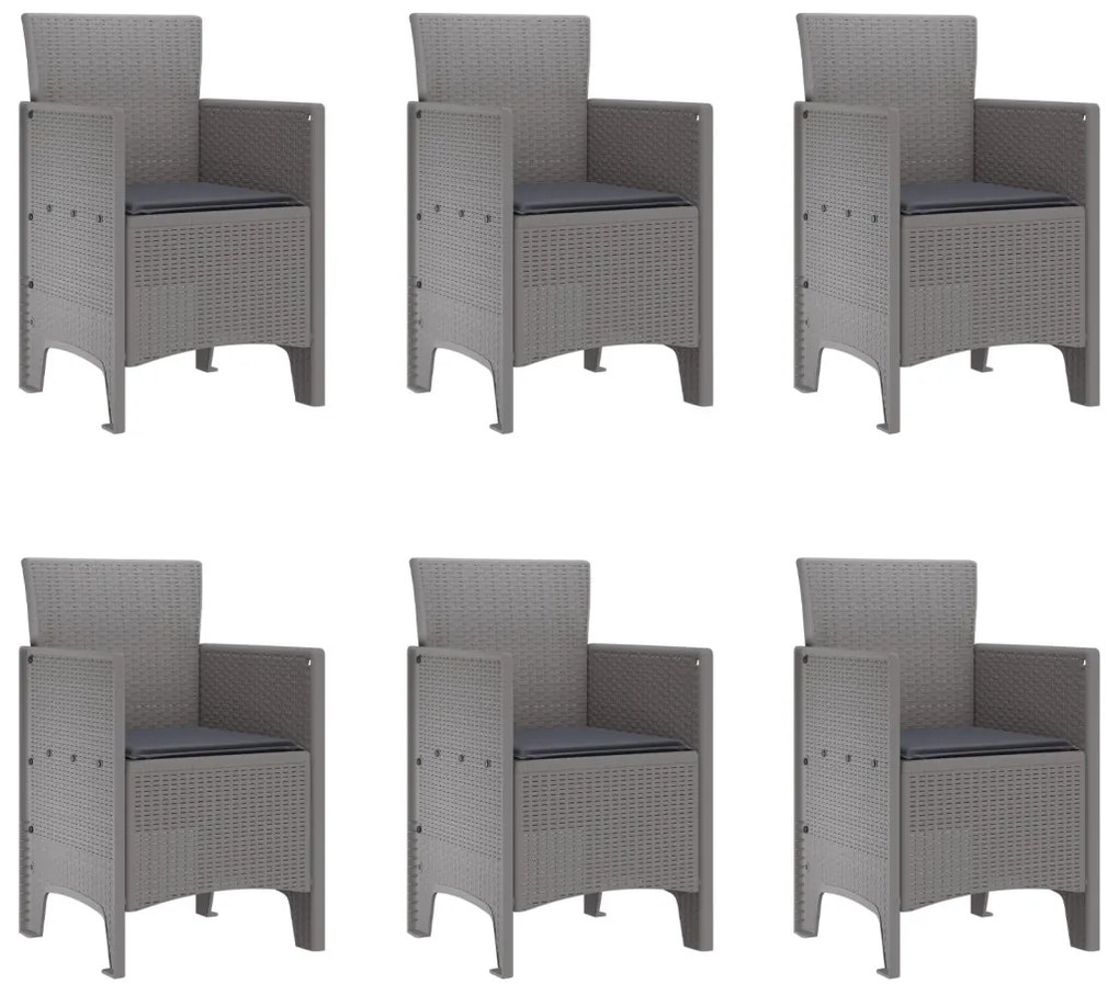 7 Fős Kerti Étkezőszett Párnákkal Világosszürke Polyrattan