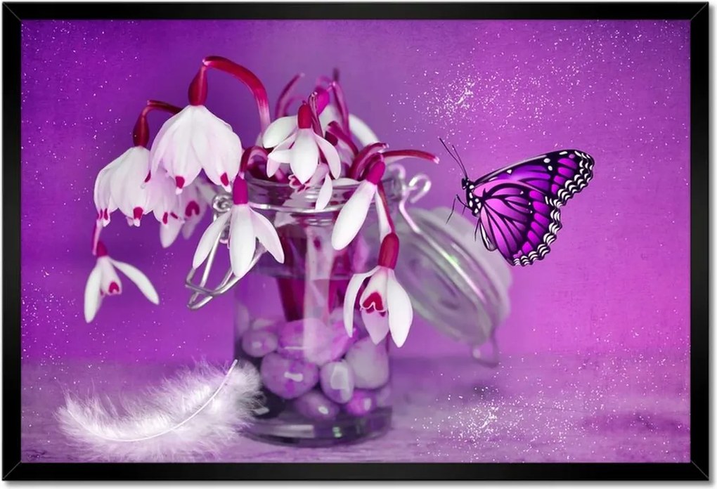 Poszterek keretben 60x40 Hóvirág és pillangó