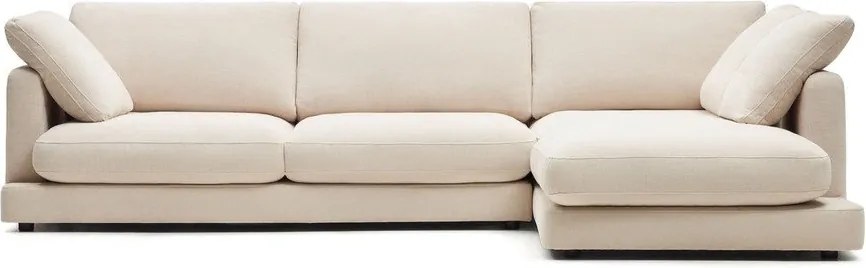 Bézs zsenília sarokkanapé (jobb oldali-heverő résszel) Gala – Kave Home