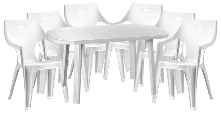 Santorini 6 személyes kerti bútor szett, fehér asztallal, 6 db Rodosz fehér székkel