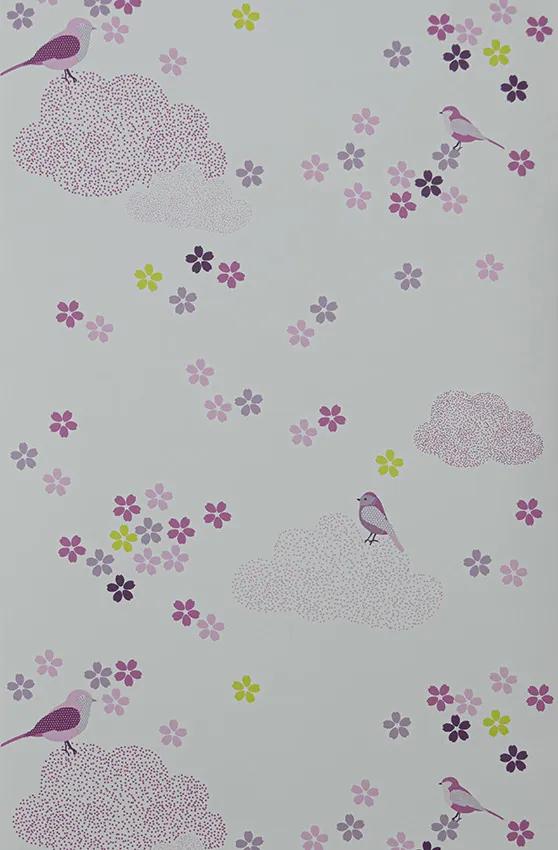 Rózsaszín madár mintás tapéta