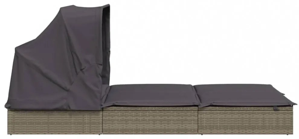 2 személyes szürke polyrattan napágy tetővel 213 x 118 x 97 cm