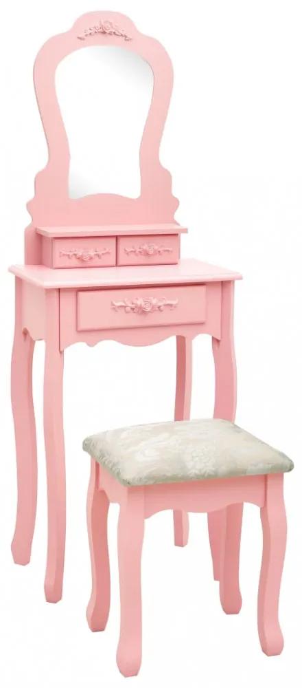 Rózsaszín császárfa fésülködőasztal-szett ülőkével 50x59x136 cm