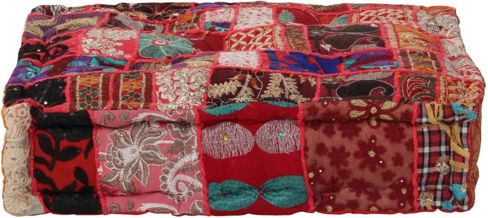 vidaXL kézzel készült piros pamut patchwork kocka puff 50x50x12 cm
