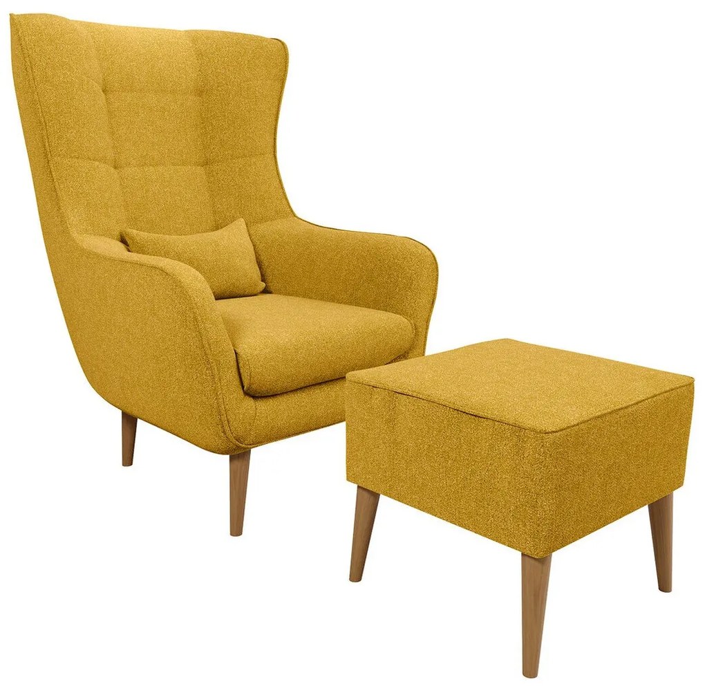 Fotel Comfivo 206Sárga, 106x80x95cm, Kárpit, Lábak: Fa