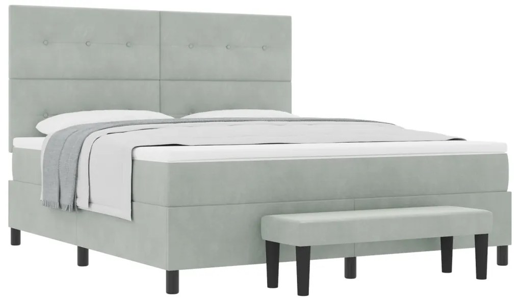 Boxspring Ágy Matraccal és Padlóval, Világosszürke, 180x200 cm, Bársony