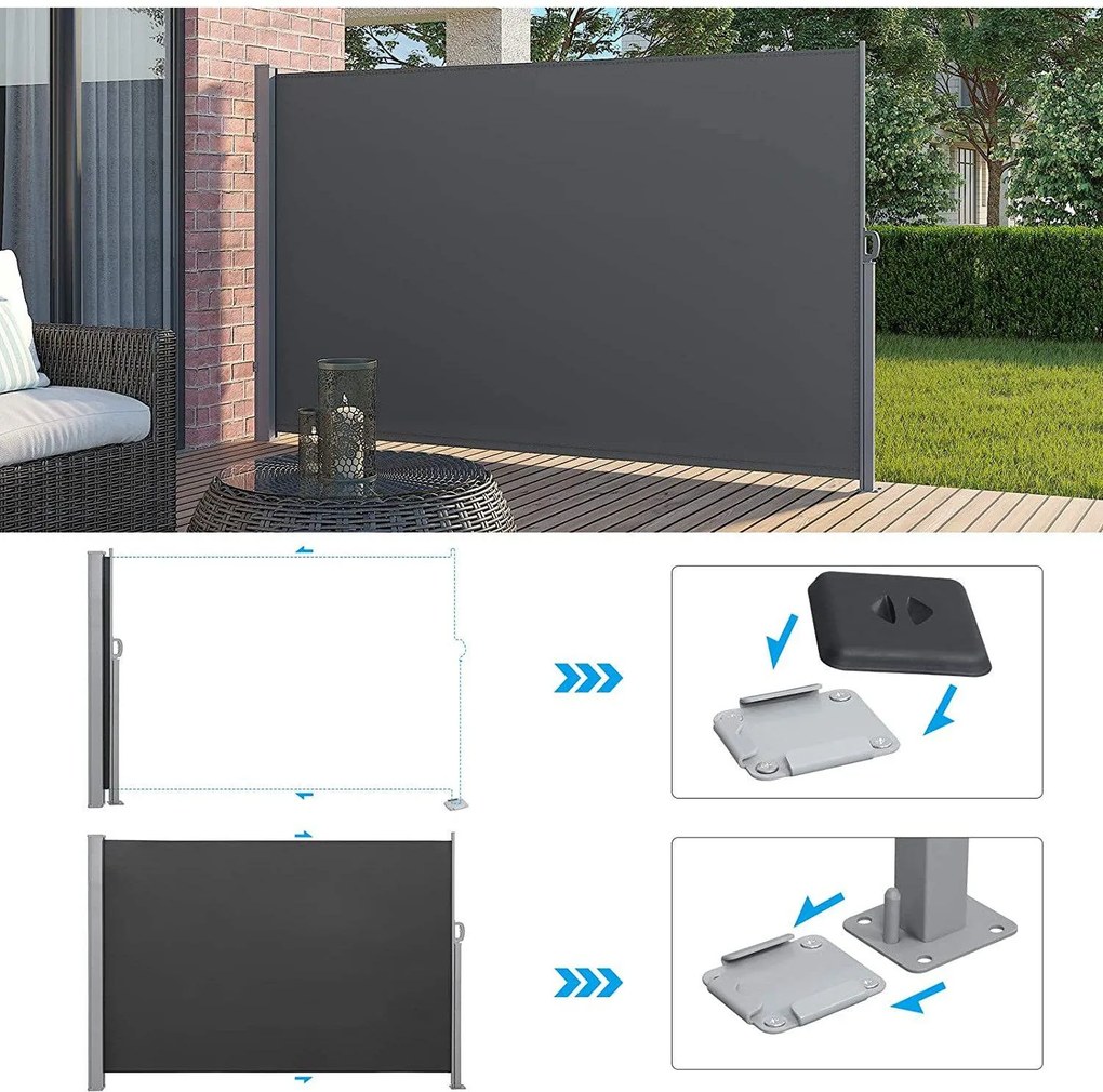 Oldalsó napellenző, kihúzható kültéri napellenző, füstszürke