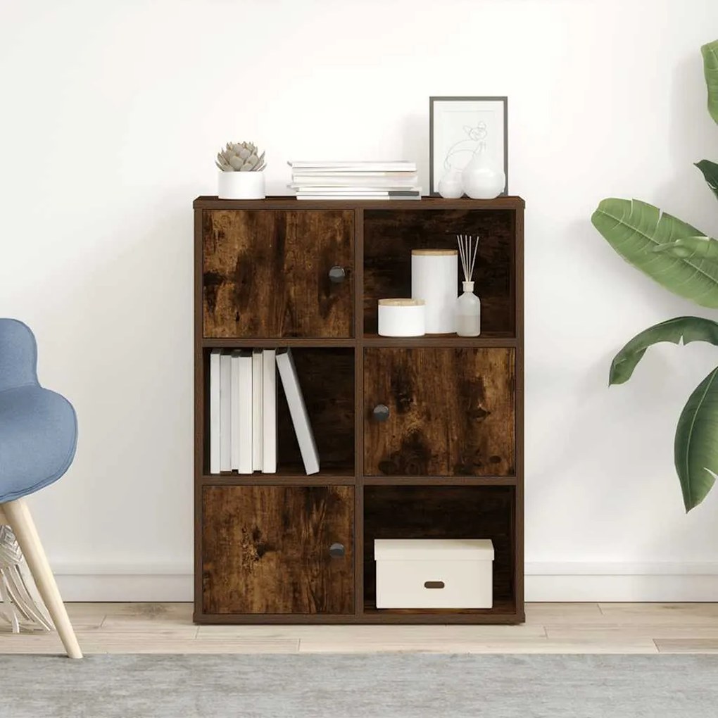 füstös tölgy színű szerelt fa könyvszekrény 60x24x76,5 cm