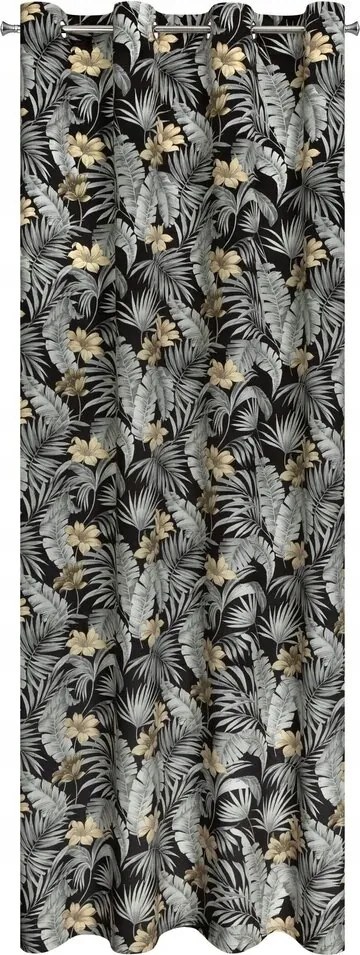 Készfüggöny 140X250 bársonyból, fekete, botanikus mintás