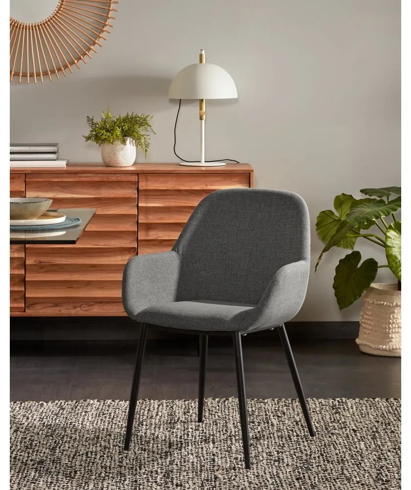Antracitszürke kárpitozott étkezőfotel Konna – Kave Home