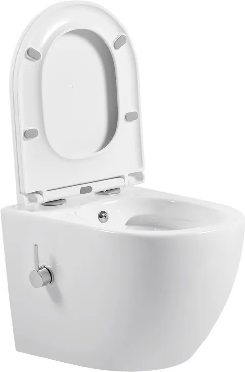 Erga Lily, fali WC-csésze bidé funkcióval + WC-ülőke, fényes fehér, ERG-V03-LILY-RIM-BID-WH
